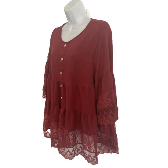 Emery Rose Women's Top 1X Burgundy Tiered Babydoll Lace Peasant Cottagecore NWOT - Picture 10 of 12